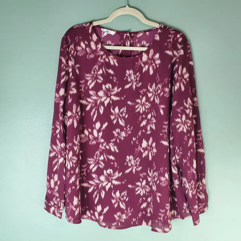 Maurices Womens Floral Button Back Long Sleeve Blouse Top Size 1X